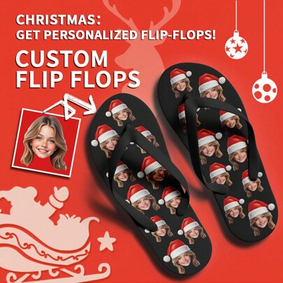 1 Paio Di Infradito Personalizzate Per Natale, Infradito Di Babbo Natale Personalizzate, Infradito Con Suola Spessa Personalizzate, Infradito Natalizi