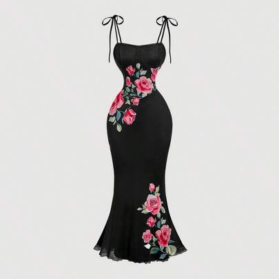 Abito da donna a sirena bianco con stampa floreale romantica, abiti da campagna, abbigliamento per vacanze al mare, abiti bohémien da donna, vestiti d