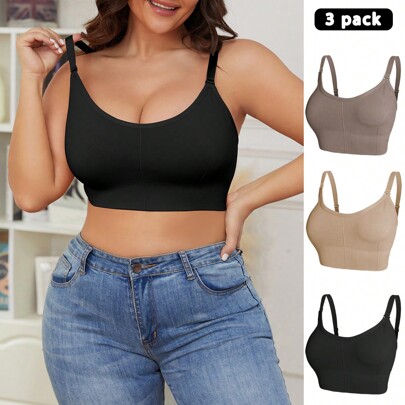 Brassiere Sans Fil De Couleur Unie Grande Taille