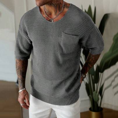 Maglione in maglia a tinta unita casual da uomo, maglione da uomo per vacanze, maglieria da uomo, parte superiore maglione da uomo