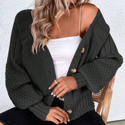 Cardigan a maniche raglan in maglia strutturata, con bottoni, cardigan verde, cardigan grosso