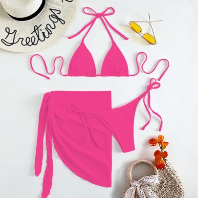 Conjunto Bikini Halter Triangolo da Spiaggia Estivo Con Gonna da Spiaggia