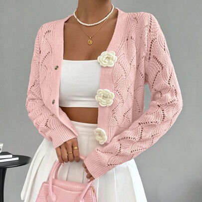 Cardigan donna regular fit con fiori 3D, cardigan rosa, set cardigan, cardigan carino, cardigan ragazza