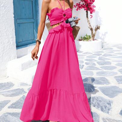 Vestito da spiaggia a collo alto da donna per vacanze, per la primavera/estate, outfit estivi da donna, outfit da spiaggia per donna, per la primavera