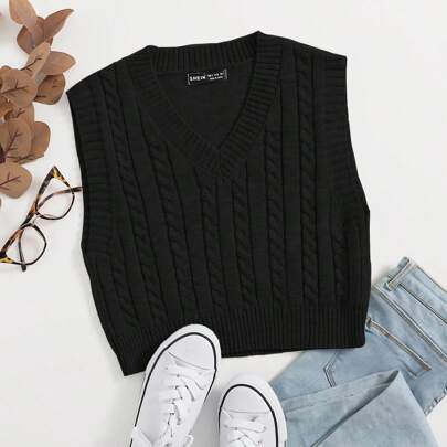 Gilet maglione trecce a maglia