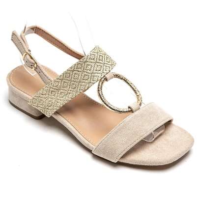 Sandali à petit talon carré con trecce da sposa e boucle decorative
