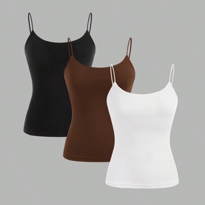 3 pezzi Set di camisole casuali, sexy e versatili, Top a camisole slim-fit per donne per l'estate