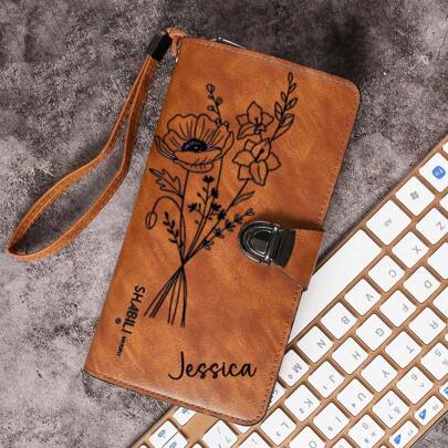 Portafoglio bifold personalizzato con zip, portafoglio lungo in pelle PU per uomo e donna, regalo per uso quotidiano, San Valentino, portafogli e bors