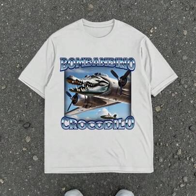 Maglietta maglietta da uomo Bombardino Regular Crocodilo | Maglietta con stampa Surreale Brainrot Italia | Maglietta divertente con stampa aereo a for