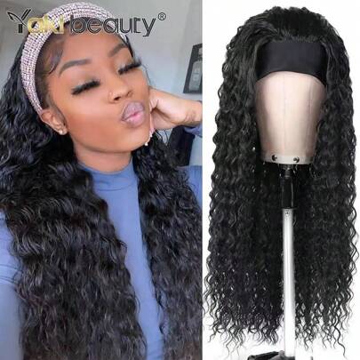 Parrucca con fascia in tessuto sintetico riccio crespo, onde profonde, afro crespo, lunga, con fascia integrata per donna