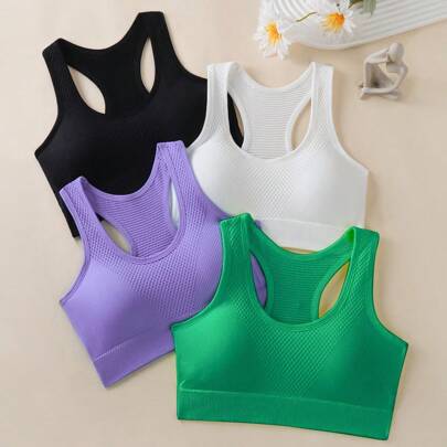 Set da 4 reggiseni sportivi casual, reggiseni a fascia sportivi per yoga e allenamento, top crop attivi con schiena a racer per donne