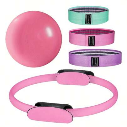 Set di anello e palla per pilates con 3 fasce elastiche - Attrezzatura per pilates per workout a casa - Anello magico per pilates da 14 pollici per to
