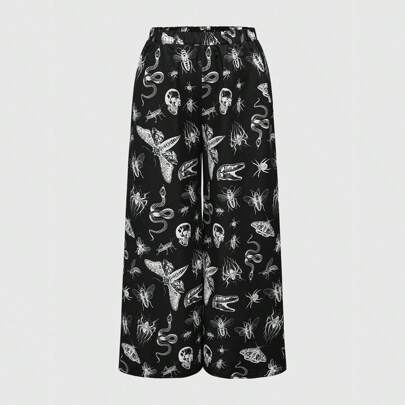 Pantaloni casual con stampa overall di falena di taglia comoda