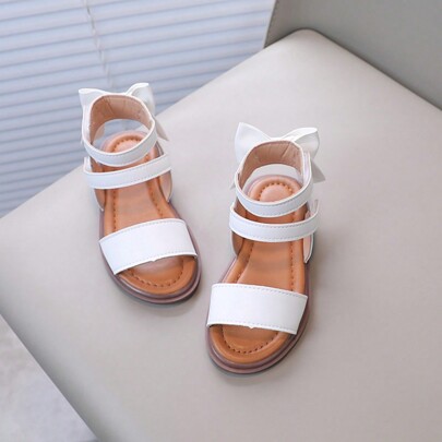 1 Paire De Sandales Plates À Hautes Chaussures Pour Fillettes Avec Décoration De Nœud Papillon, Adaptées À L'été