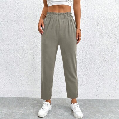 Pantaloni casual da donna a vita elastica con vita alta, a vita alta, a vita elastica, a vita alta, a vita alta