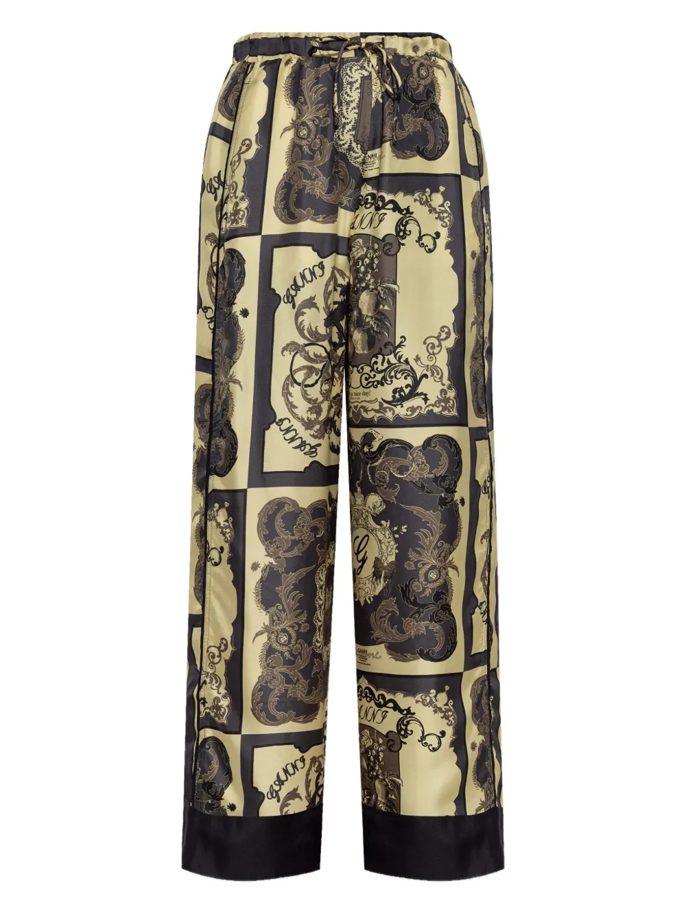 GANNI graphic-print silk trousers - Toni neutri