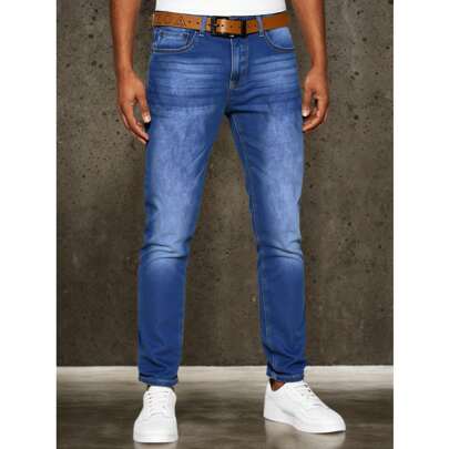 Jeans da uomo - Cintura in pelle gratuita inclusa - Jeans slim fit - Jeans a gamba dritta - Jeans stretch - Jeans blu - Pantaloni di jeans da uomo - J