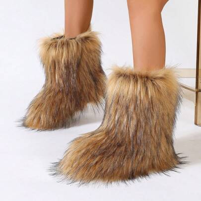Stivali invernali per donna con punta tonda, antiscivolo, con pelliccia, stivaletti alla caviglia, stivali invernali alla moda; stivaletti corti con p