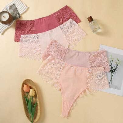 4 Pezzi Set Di Perizomi Da Donna Taglie Forti Con Inserto In Pizzo
