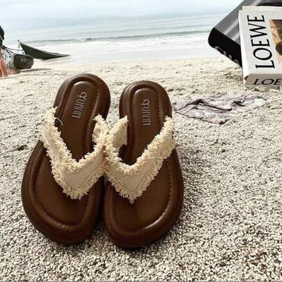 Sandali estivi da donna infradito - infradito da spiaggia con tomaia in tessuto morbido e suola in gomma, sottopiede imbottito per uso casual all'aper