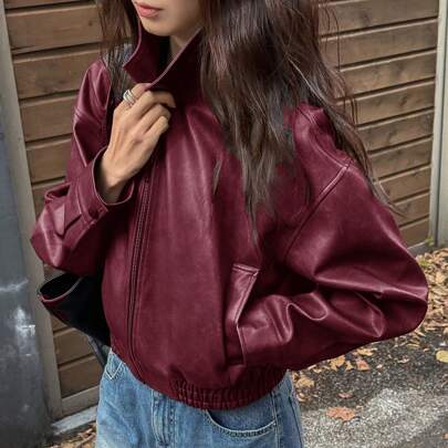 Giacca in pelle invecchiata primaverile, stile corto, giacca casual da donna
