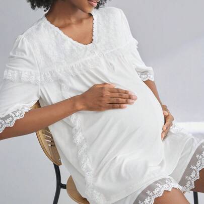 Set pigiama premaman a maniche corte, confezione da 2, abiti estivi con pizzo e bottoni, set da camera eleganti, biancheria da notte