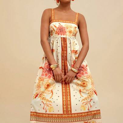 Abito smanicato casual con stampa floreale da donna per vacanze, primavera/estate, outfit estivi da donna, outfit da spiaggia da donna, abiti da donna
