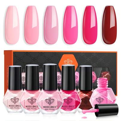 modelones smalto per unghie 6 pezzi, smalto per unghie ad asciugatura rapida rosa rosa scuro nudo, smalto per unghie non tossico a base d'acqua, smalt