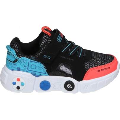 SKECHERS | Sneakers Skechers Lil Gametronix per bambini – Sneakers nere con dettagli blu e corallo – Sneakers con lacci e velcro – Memory foam raffred