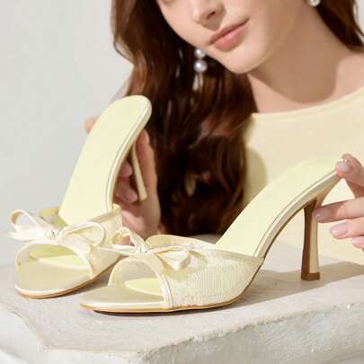 Sandali da donna con tacco alto in rete gialla con ricamo a farfalla e pizzo, tacchi a spillo eleganti e romantici adatti per vestiti, pomeriggi del t