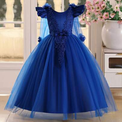 Abito da principessa per ragazze con maniche a campana, vestito da cerimonia per bambini, outfit estivo elegante