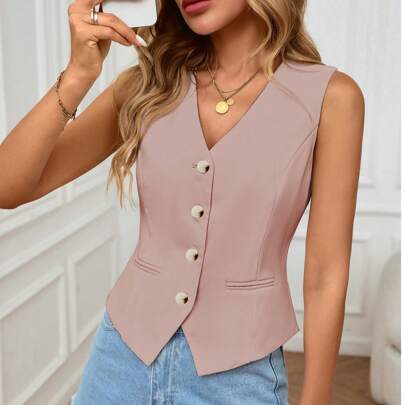 Completo giacca e gilet da donna, elegante, per l'ufficio e l'abbigliamento casual da lavoro, gilet smanicato