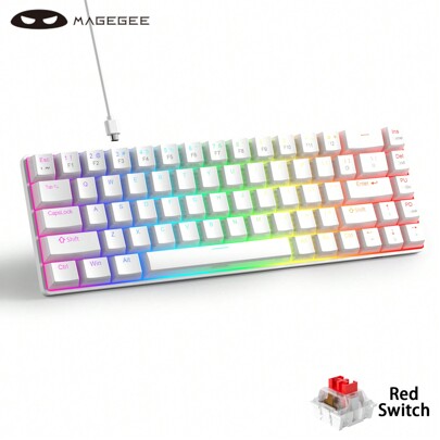 Tastiera da gioco meccanica cablata MageGee Box al 60%, interruttori blu/rossi, tipo-C, 68 tasti, retroilluminazione LED, mini compatta, per computer