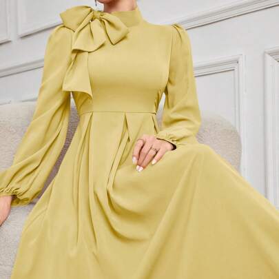 Vestito lungo da donna con maniche lunghe e laccio sulla spalla, vestito lungo da sera per donna