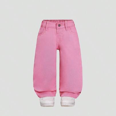 Pantaloncini di jeans alla moda casual per bambine, jeans diritti lavati