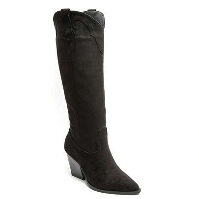 Bottes hautes talon épais et bout pointu style western con fermentazione zippée latérale