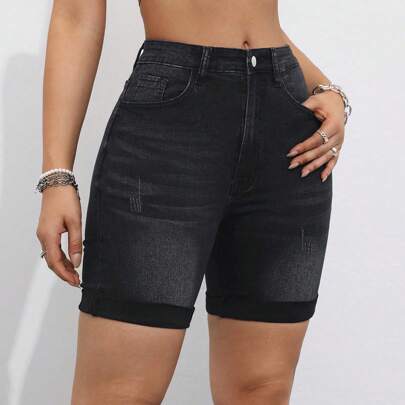 Shorts di jeans neri strappati attillati e sexy per donne taglia forte, vestiti estivi alla moda