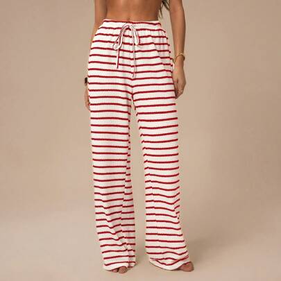 Vestiti per spiaggia/estivi/outfit vacanza al mare/casual da donna/vestiti estivi/casual da casa/pantaloni da spiaggia/pantaloni a righe rosse e bianc