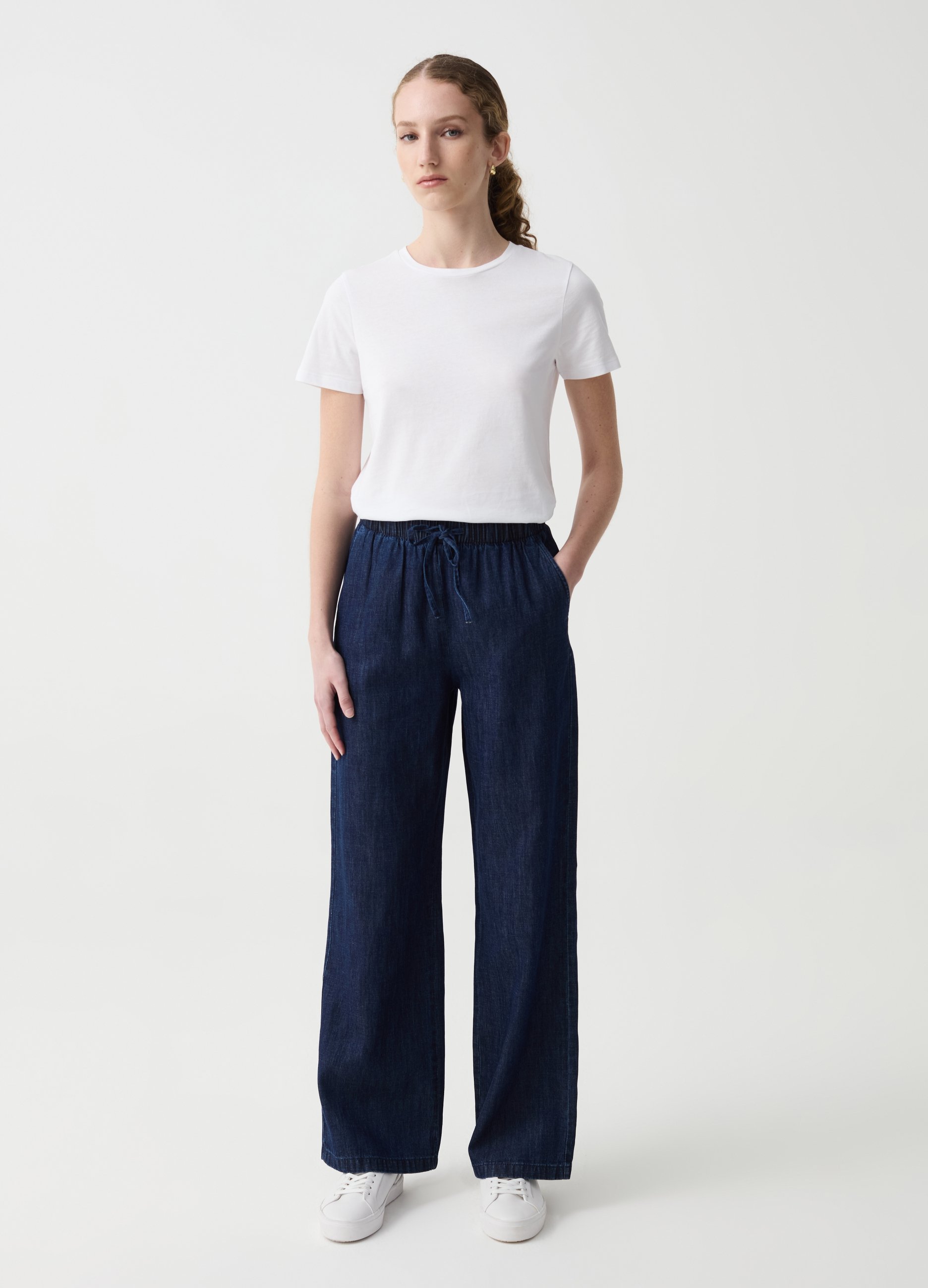 OVS , Joggers Wide Leg Effetto Denim, Donna, Blu, Taglia: S