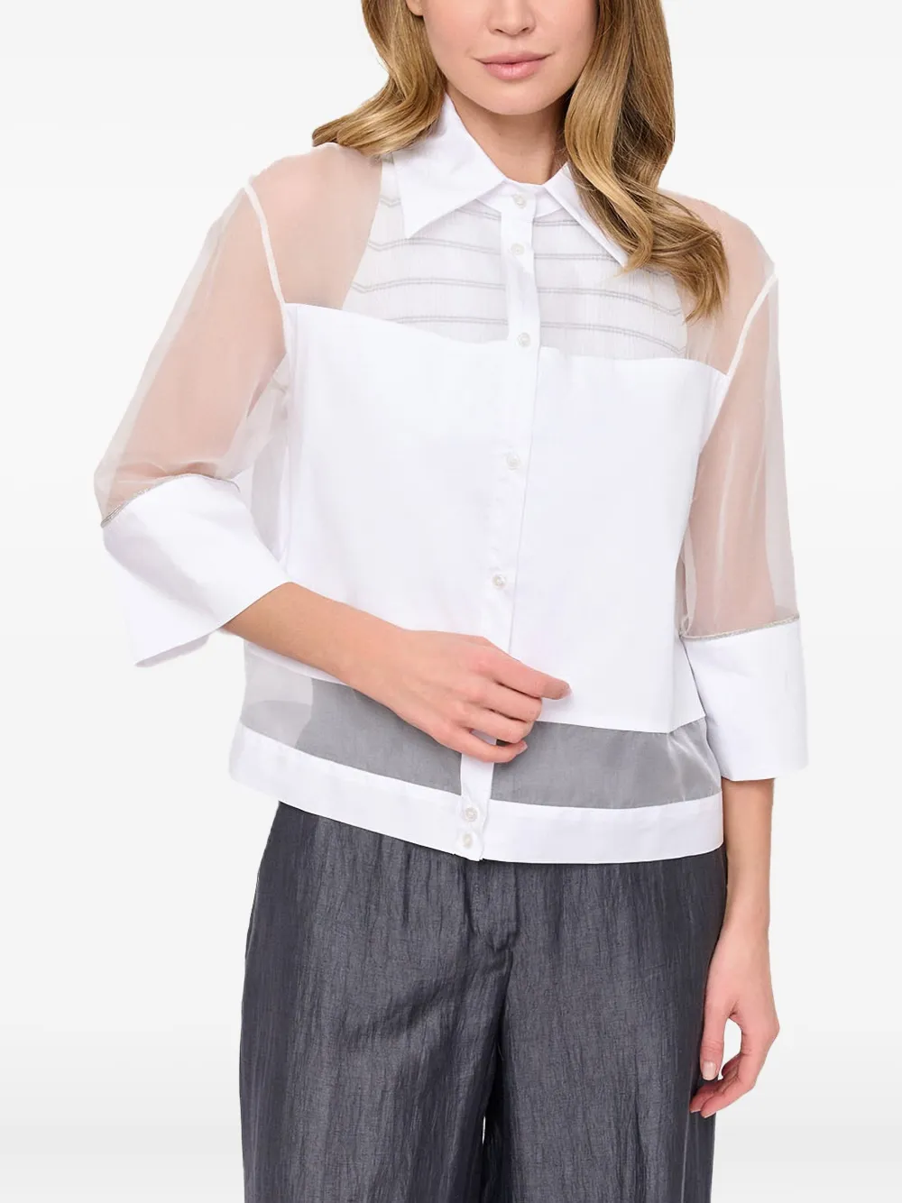 D.Exterior sheer-panelled cotton shirt - Bianco