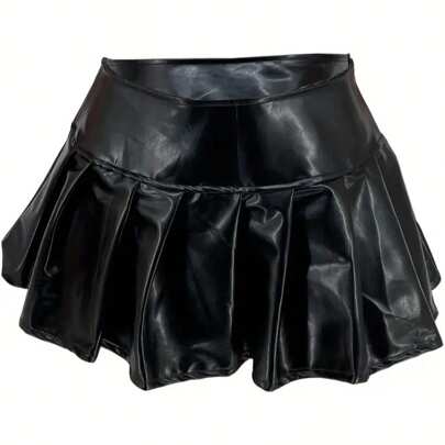 Gonna mini stile sexy in pelle plissettata