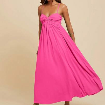 Vestito da donna con pieghe senza maniche, stile vacanziero, per primavera ed estate, outfit estivi da donna, outfit da spiaggia per donna, abiti esti