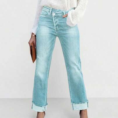 Jeans in denim casual asimmetrico vita vita vita stracciati da donna
