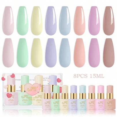 Jr Set Di 8 Smalti Gel Da 15ml Incluso Set Smalti Gel Rosso Rosa Nude Kit Smalti Gel Led Uv Polacco Per Casa Rimozione Facile Regalo Fai Da Te Per Rag