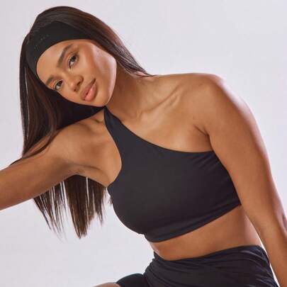Reggiseno sportivo monospalla, comodo per attività fisica, outfit per palestra, corsa, club di corsa, padel, tennis, pickleball