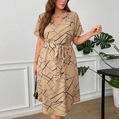 Vestito estivo da donna taglie forti, elegante vestito corto a maniche corte con stampa, vestiti estivi da donna, vestiti eleganti da donna per l'esta