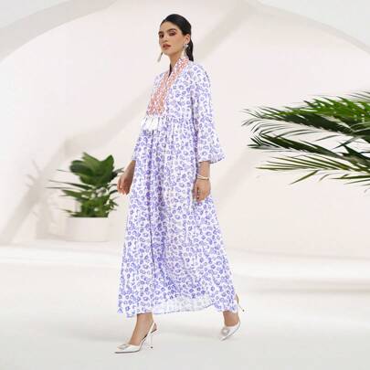 Accappatoio lungo ricamato con frange, robe da donna turche, abito tradizionale arabo (thobe)