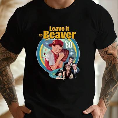 T-shirt da uomo "Leave it to Beaver", 220 g/m², puro cotone, manica corta, scollo rotondo, estiva (1 pezzo)