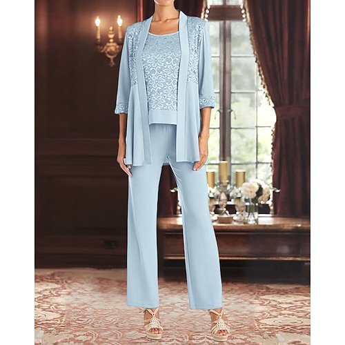 Tuta / Completo Pantalone Tre Pezzi Completo Pantalone Abito da cerimonia per signora Elegante Vintage Semplice Scollo a Barca Lunghezza alla caviglia
