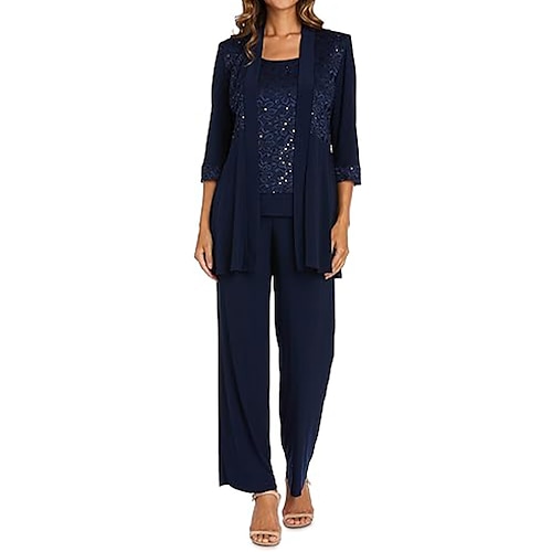 Tuta / Completo Pantalone Tre Pezzi Completo Pantalone Abito da cerimonia per signora Elegante Vintage Semplice Scollo a Barca Lunghezza alla caviglia